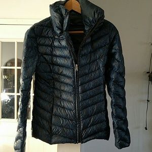 Lace packable print navy down puffer jacket